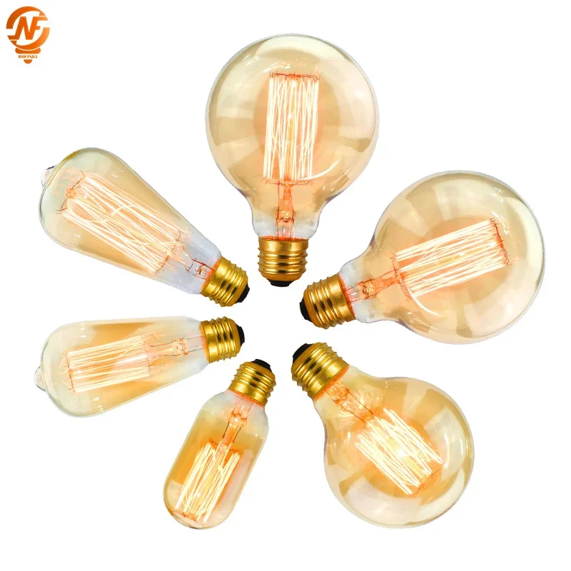 

1-4Pcs Edison Bulb E27 220V 40W Retro Vintage Edison Lamp ST64 G80 G95 Incandescent Light Bulb Home Decor Filament Light Bulb