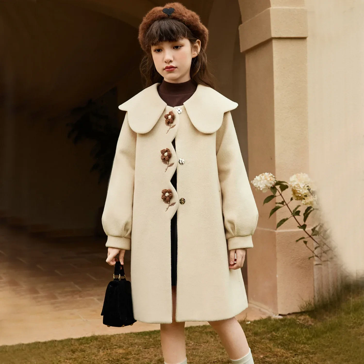 

Girl Top New Autumn Winter Korean Fashion Style Woollen Coat Baby Girl Loose Solid Thick Padded Mid Length Overcoat Kid Clothes