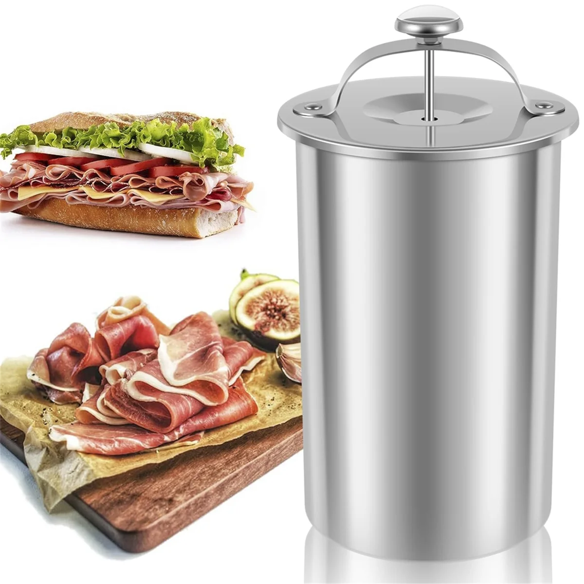 U-VBN-Meat Press Cooker 304Stainless Steel Ham Press Maker Multifunctional Round Shape Homemade Deli Meat Press Marker Machine