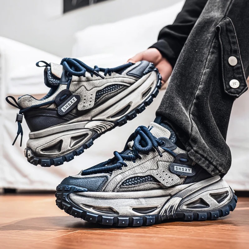 الرجال الشباب سميكة سوليد الرجعية القذرة الإطارات القديمة أبي الأحذية 2025 الخريف الاتجاه الارتفاع زيادة مريحة أحذية رياضية رجالية #2