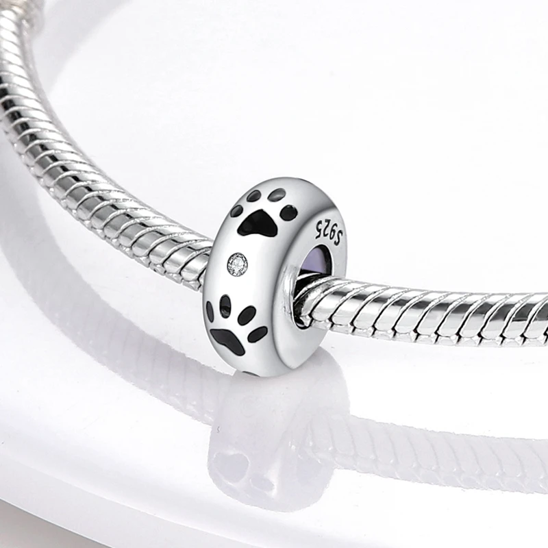 Original 925 Sterling Silver Charms Bead CZ Zircon Cute Claws Rubber Stopper Clips Dangle Women Lover DIY Jewelry Gifts