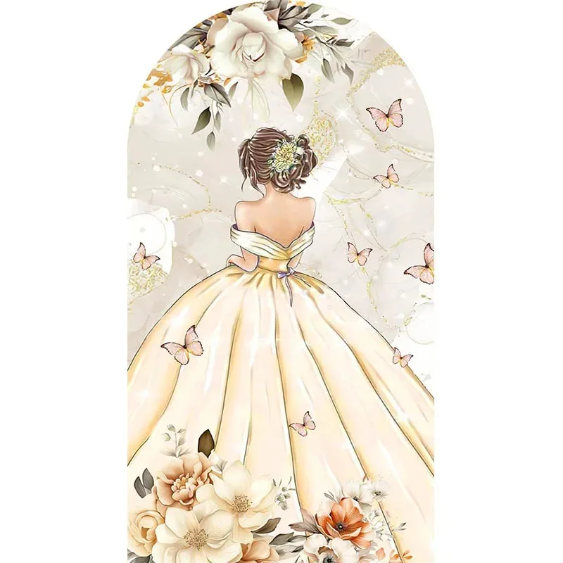 Quinceanera Flower Dress Girl Birthday Party Wedding Birthday Arched Backdrop Purple Butterfly Decor Background