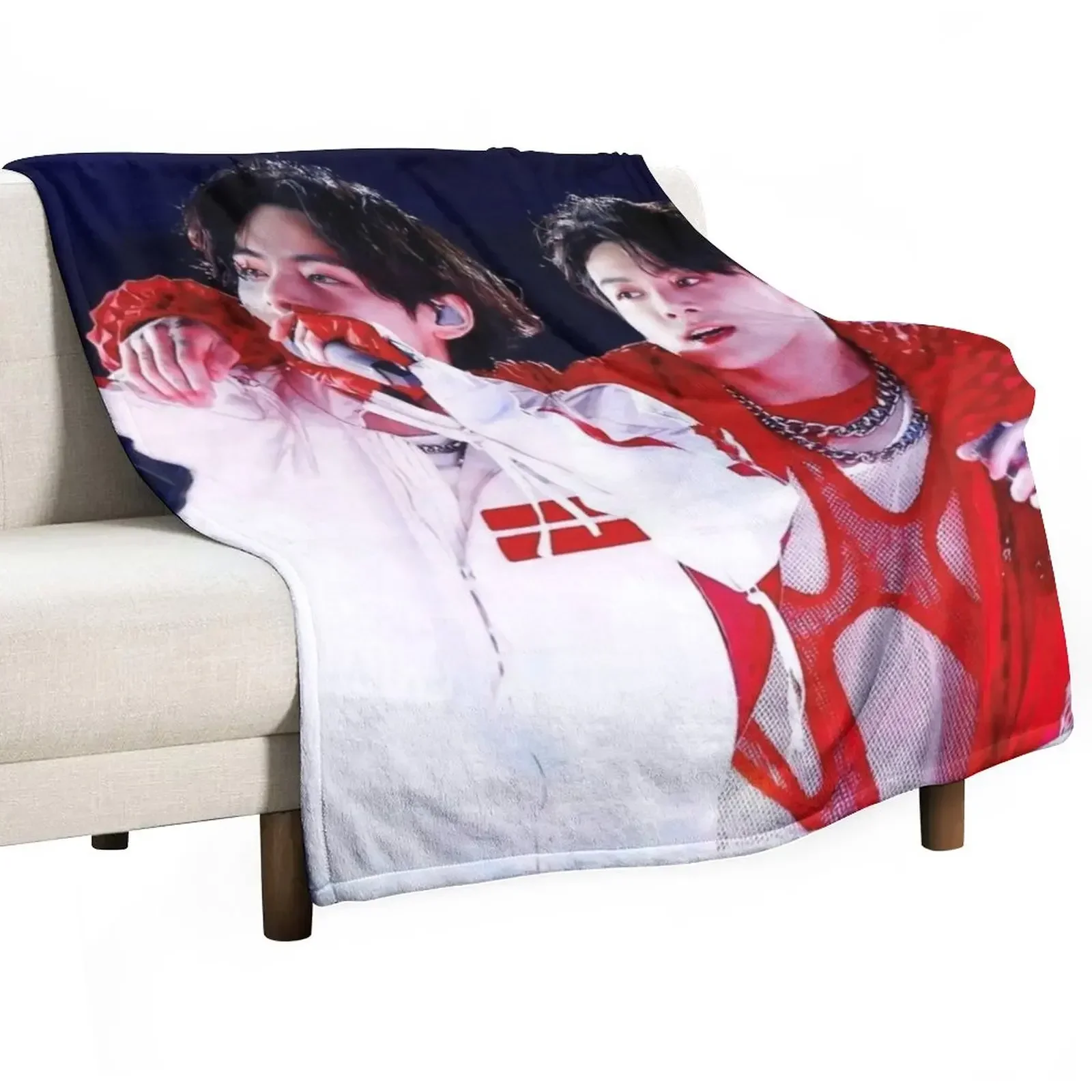 taekook ptd stage red outfit photo Throw Blanket Cute Polar Decoratives Decorative Sofa Blankets