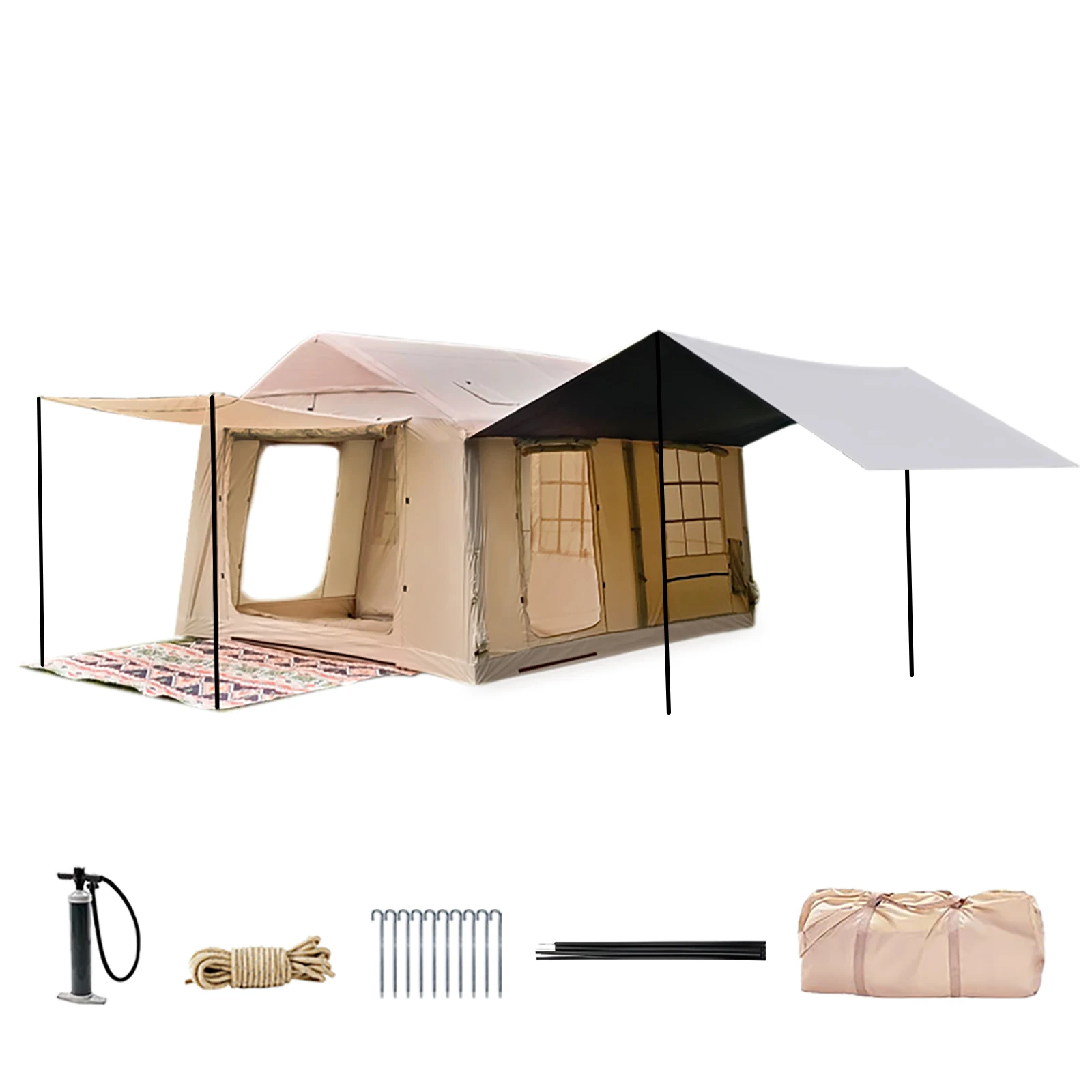 Tenda da campeggio gonfiabile da 9,84x13,12FT, tenda gonfiabile per 6-8 persone di facile installazione, antivento impermeabile per 4 stagioni, casa ad aria extra large