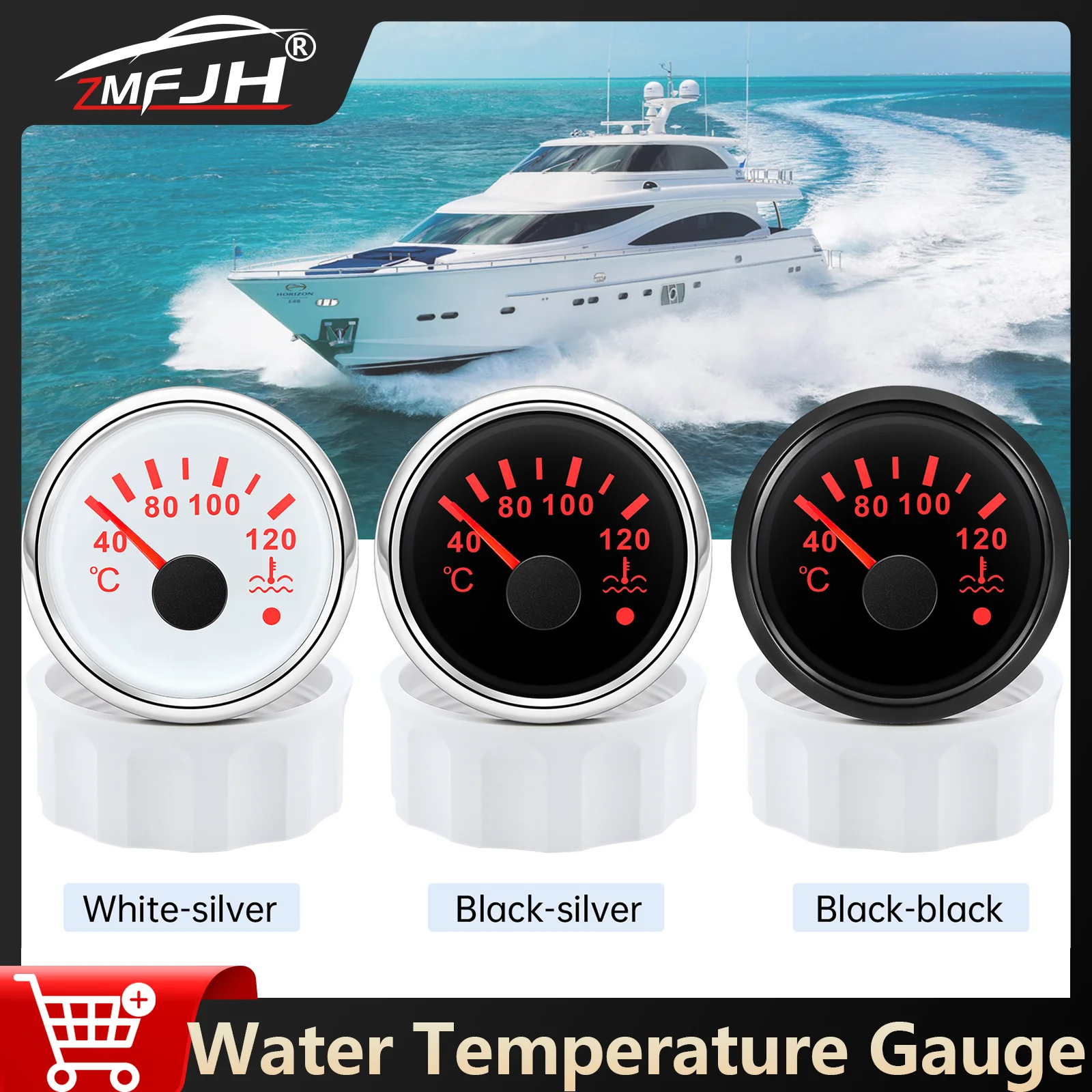 

52mm Digital Water Temp Gauge With Red Backlight 40-120 ℃ Water Temperature Gauge Indicator For Car Marine Boat 12V 24V