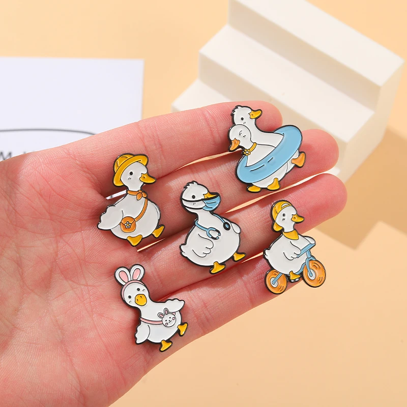 Pin Club | Funny Cartoon Brooches Duck Goose Swim Lovely Animals Bicycle Kids Friends Jewelry  Gift Doctor Metal Lapel Badges