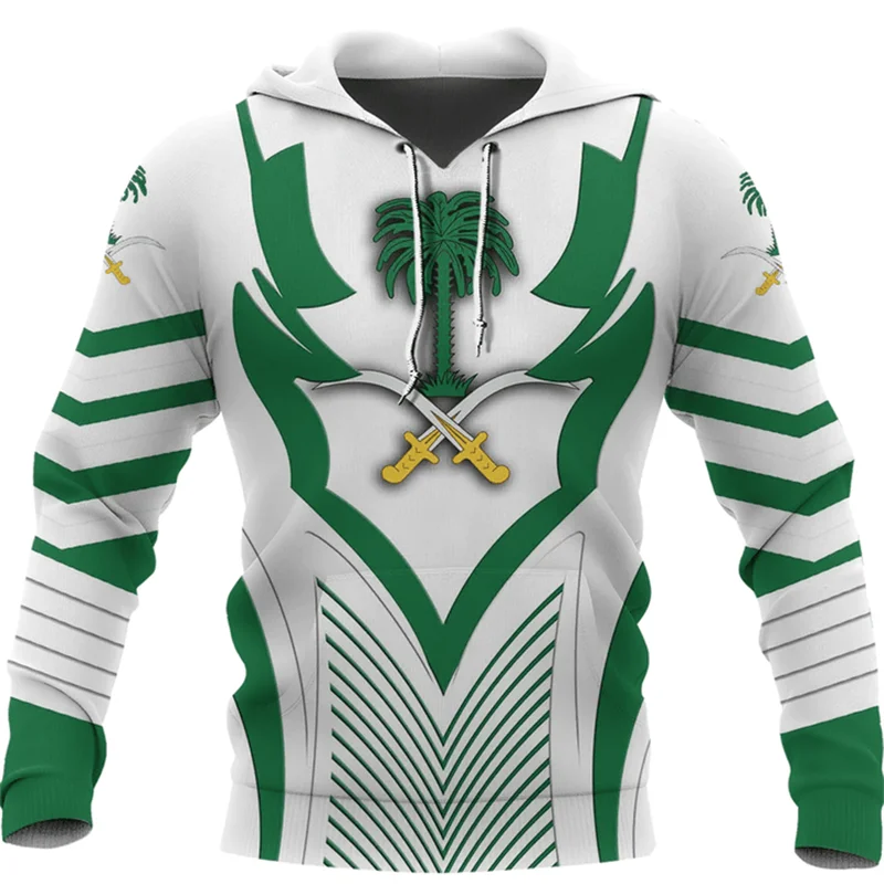 Saudi Arabia Flag Map Pattern Sweatshirts SA National Emblem Hoodie For Men Clothing Daily Casual Male Hoody Sport Boy Pullovers