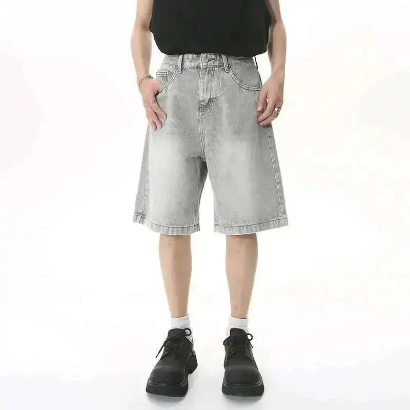 

IEFB Summer Men's Casual Loose High Waist Jeans orts Mid-Fit Trousers Polyester Fabric Winter Collection Faionable orts