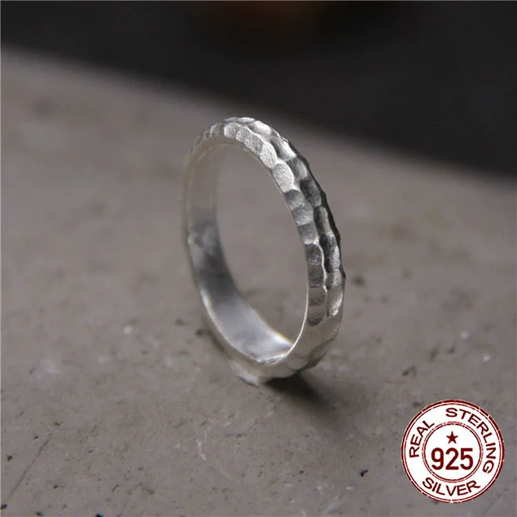 S925 pure silver ring with simple and personalized design  Handmade silver tapping surface with smooth opening, fashionable