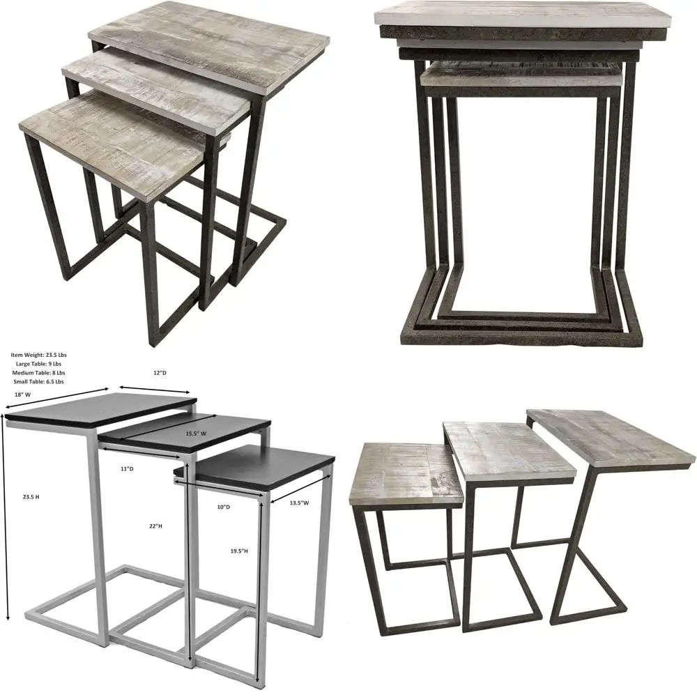 Rectangular Wooden Top 3-Piece Nesting Table Set with Alloy Steel Frame - Modern Space-Saving Furniture