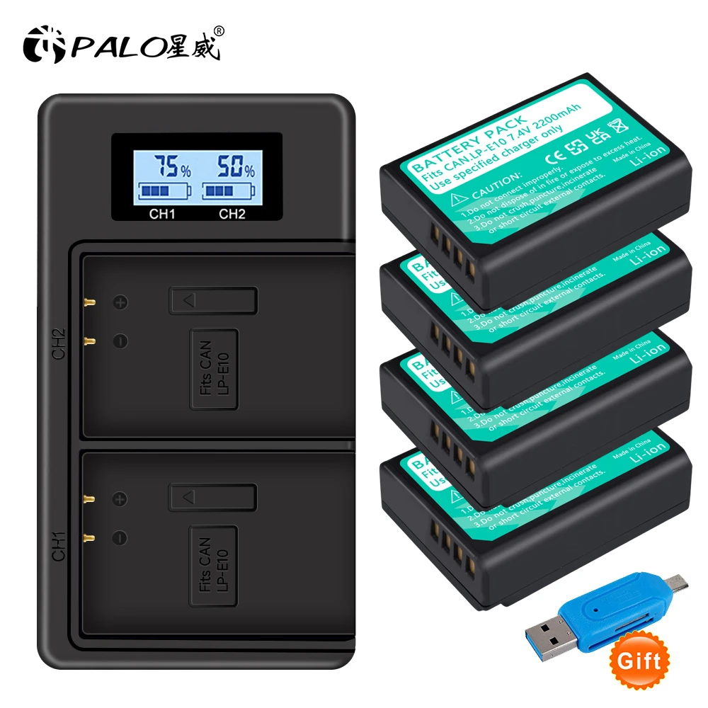 PALO LP-E10 LP E10 LPE10 Camera Batteries+LCD USB Dual Charger for Canon EOS 1100D 1200D 4000D Kiss X50 X70 Rebel T3 T5 T6