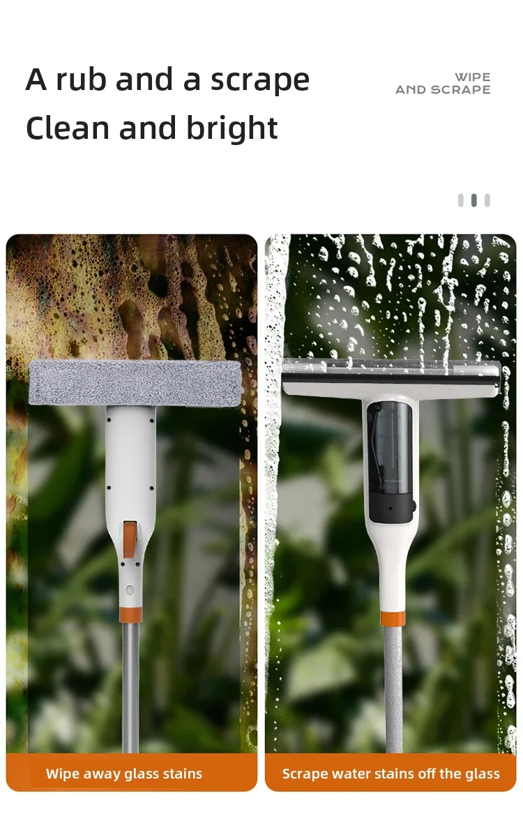 Herramienta de limpieza de ventanas de doble cara, herramientas de limpieza de ventanas con mango de fregado por pulveri