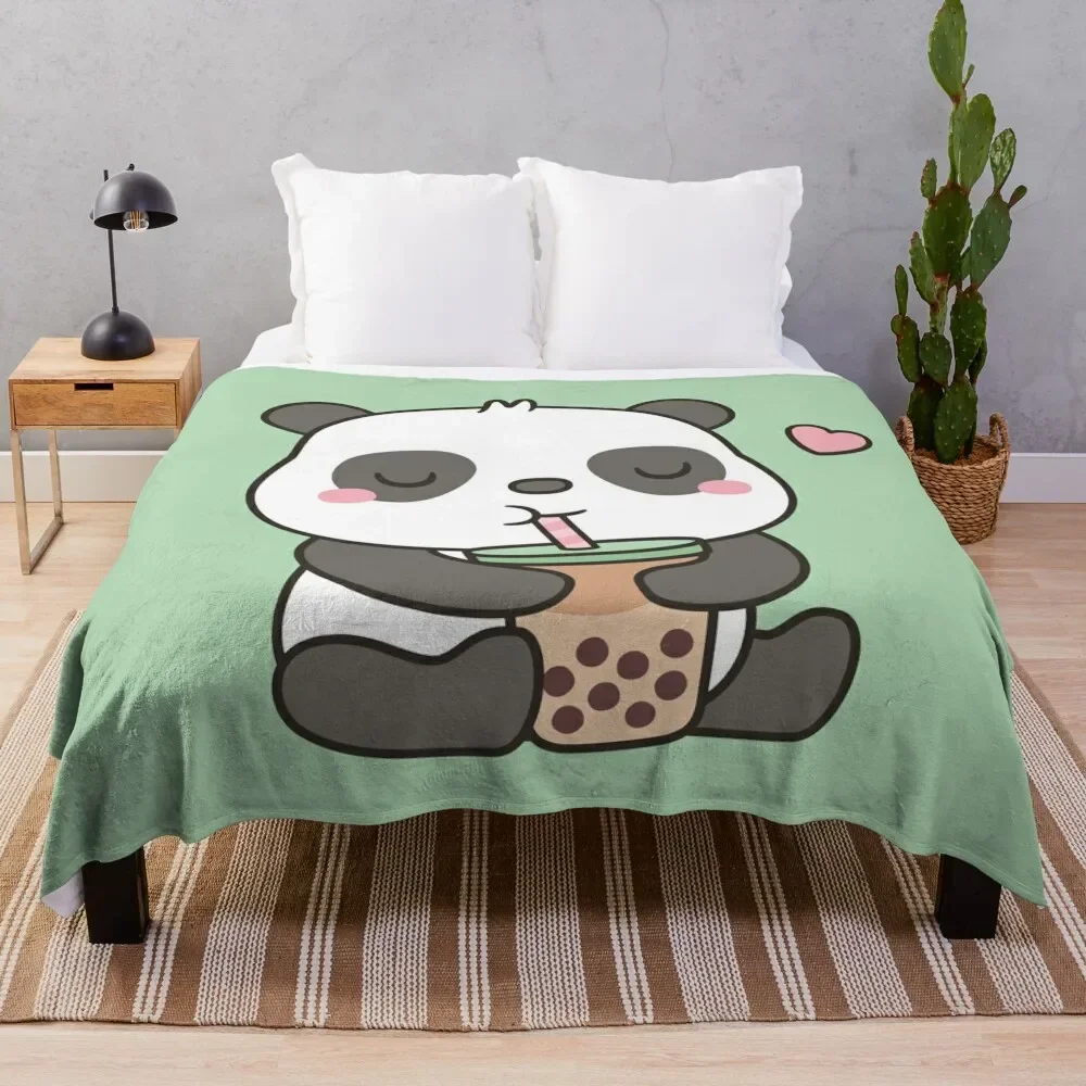 

Cute Little Panda Enjoying Boba Tea Throw Blanket Decoratives for sofa Luxury Brand Blankets