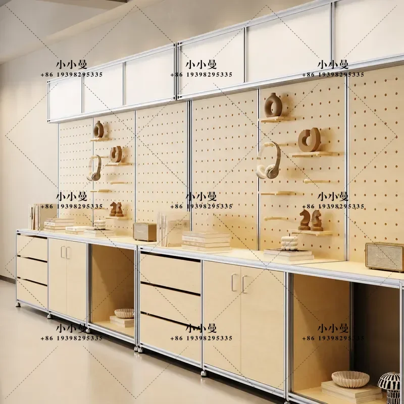 Aluminum Profile Birch Wood Display Shelf Ocean Panel Bookcase File Storage Exhibition Stand Creative Sample Showcase Rack
