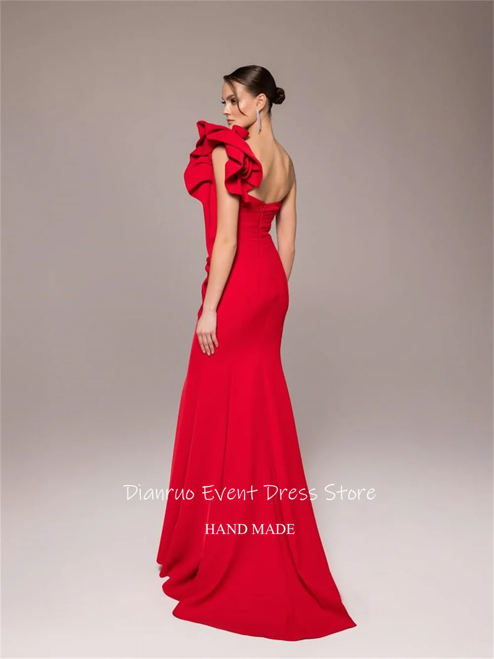 Dianruo rouge une épaule robe De soirée élégant Satin volants robes De Fiesta plissé sirène robe De soirée De mariage personnalisé