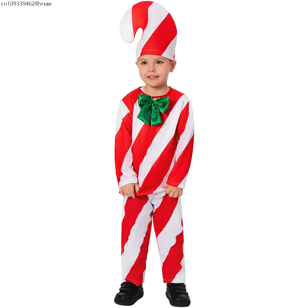 أطفال كاندي قصب فستان بتصميم حالم زي هالوين بنين بنات DIY حفلة عيد الميلاد البدلة الأحمر مخطط قصب الحلوى زي للطفل #4