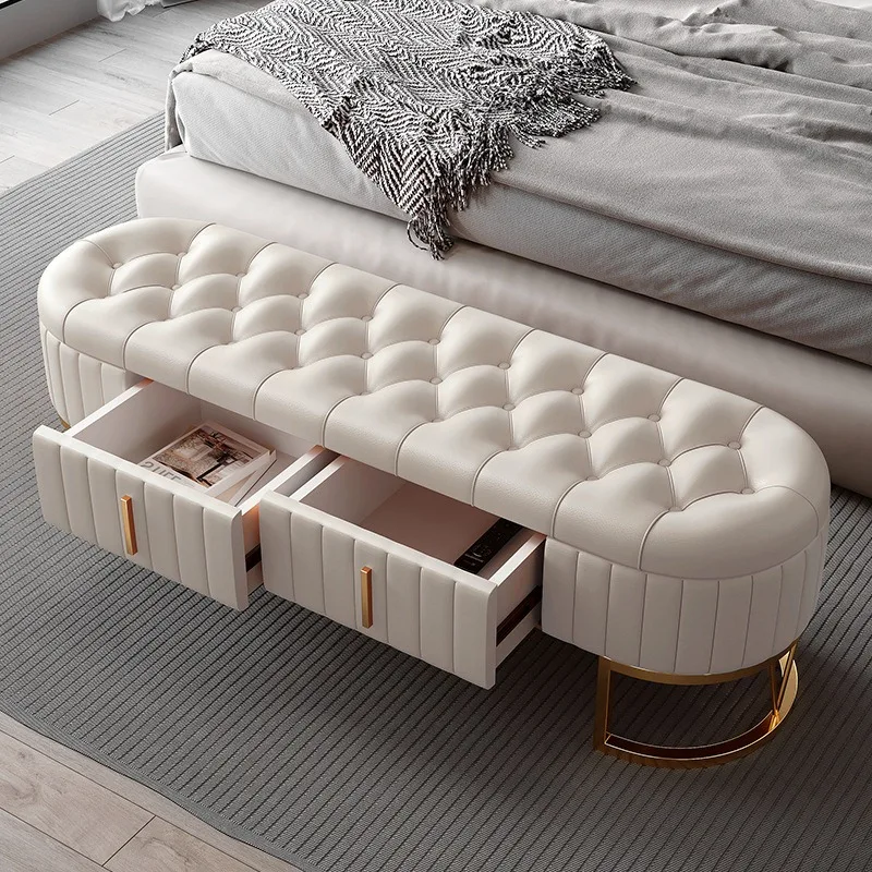 Modern Design Long Ottoman Bench for Master Bedroom Light Luxury Fabric Storage Cloakroom Sofa Shoe Changing Stool Home Use
