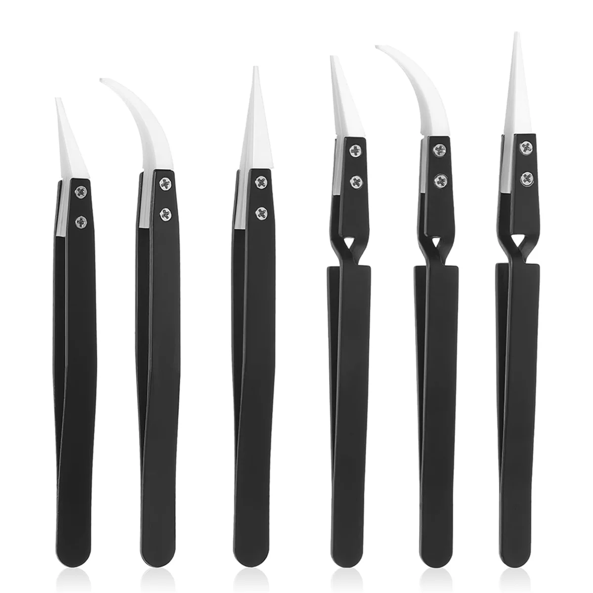 ABZT 6 Pcs Ceramic Reverse Solder Tweezers, Anti-Magnetic Pointed and Curved Tips Tweezer Set for Solder Pinching Coils