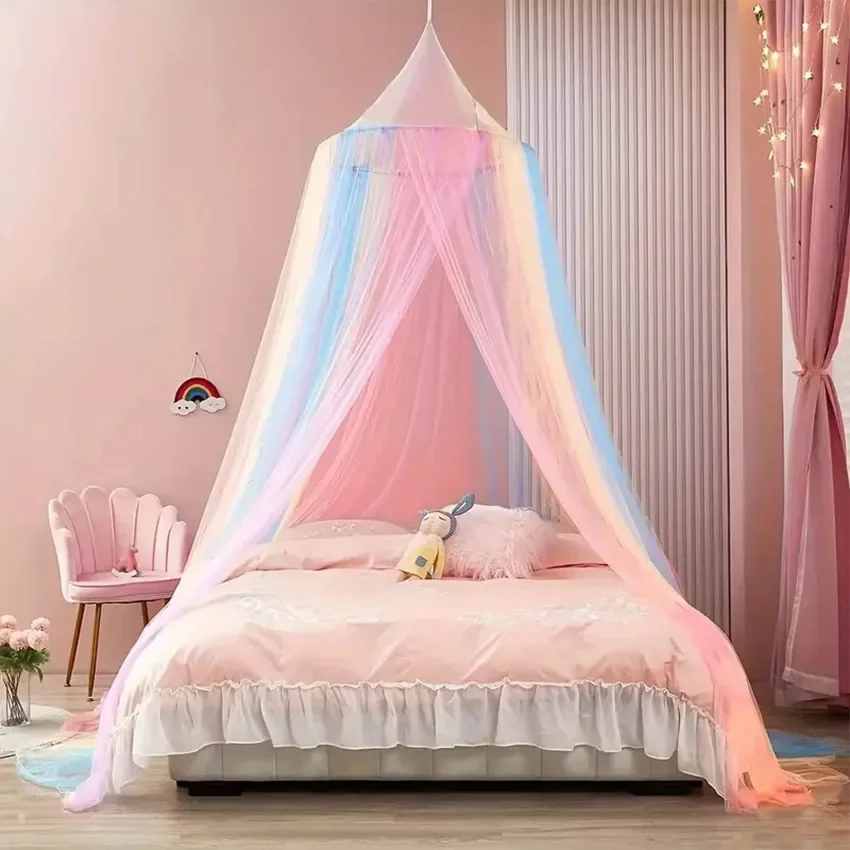 Cute Rainbow Dome Bed Canopy 75X600CM Sheer Gauze Curtain For Bedroom Double Bed Garden Decor