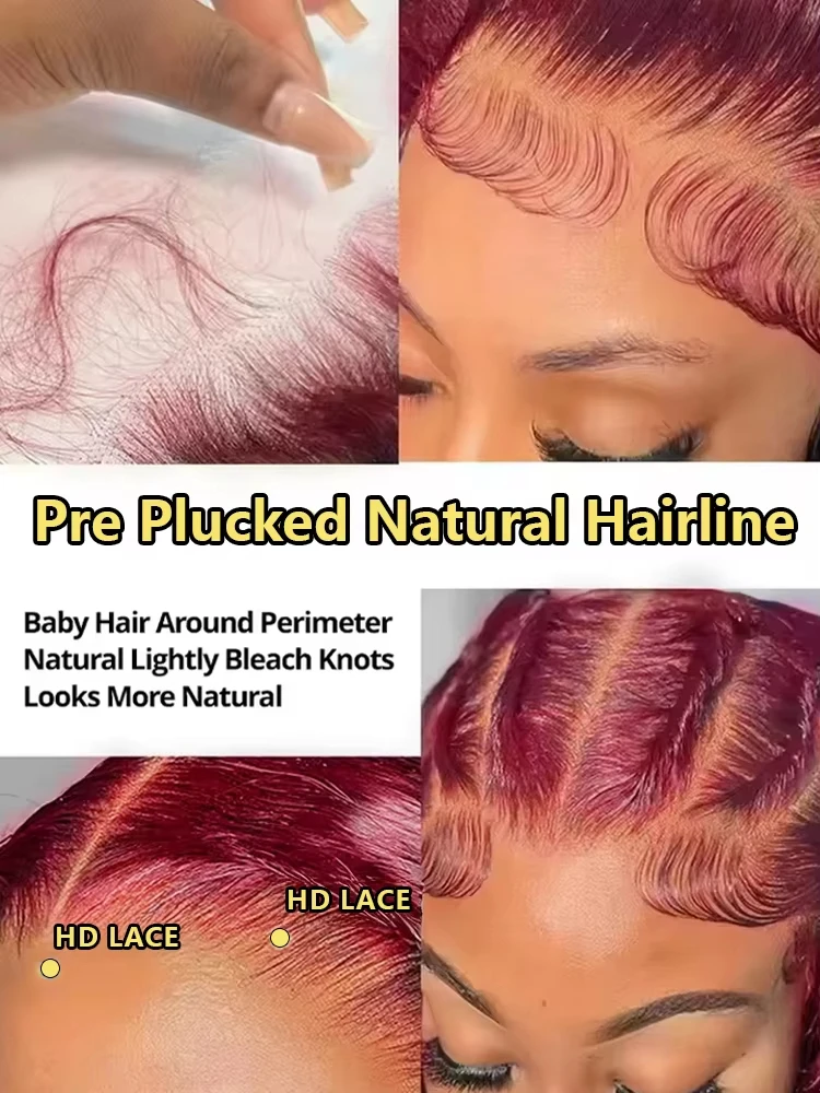 شعر مستعار مموج في المياه العميقة بدانتيل أمامي شفاف ، شعر مستعار مجعد ، شعر بشري ، بورجوندي ، 13 × 6 عالية الدقة ، كثافة 30 بوصة