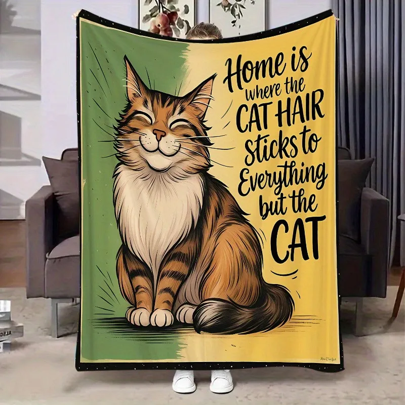 Selimut Flanel Lucu Bertema Rumah dengan Kutipan Rambut Kucing