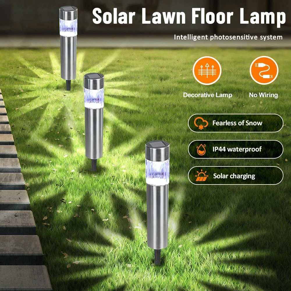 

Solar Garden Lights Pathway Stainless Steel Solar Lights Outdoor Waterproof LED Landscape Lighting for Patio Lawn Yard