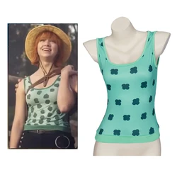 Live Version Movie Anime Nami Cosplay Green Vest Nami Green Printed Tank Top Costume Women Girls Halloween Clothings