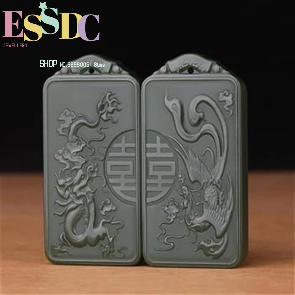 Natural Xinjiang Hotan Jade Blue Jade Dragon Phoenix Chengxiang Double Pairs Couple PendantCharm  Jewelry Fashion Women's Men's