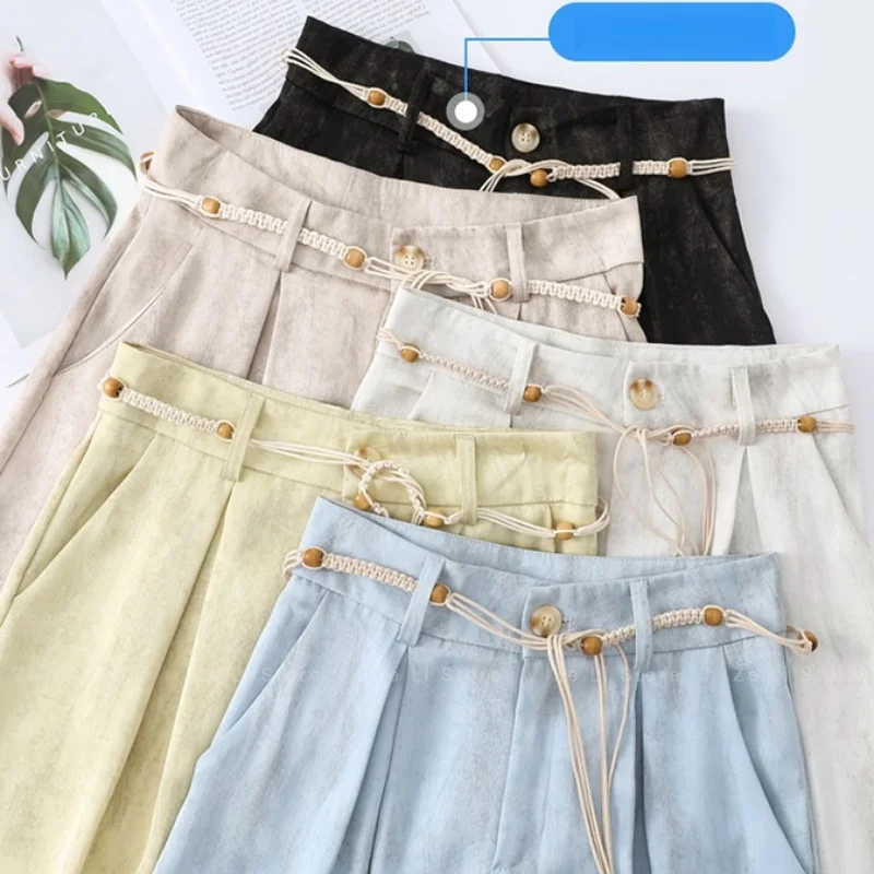 Acetate Satin Ice Silk Tie-dye Suit Loose Pants, Women's Summer Thin High Waist Loose Draped Casual Straight-leg Mop Pants