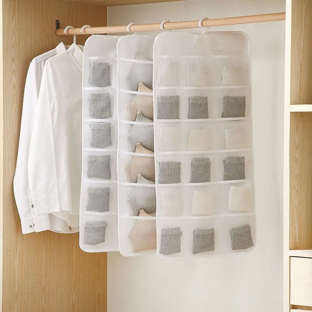 6/12/18 Grids Underwear Hanging Bag Wall-Mounted with Mesh Pockets Underwear Storage Bag Foldable Wardrobe Storage Bags Home