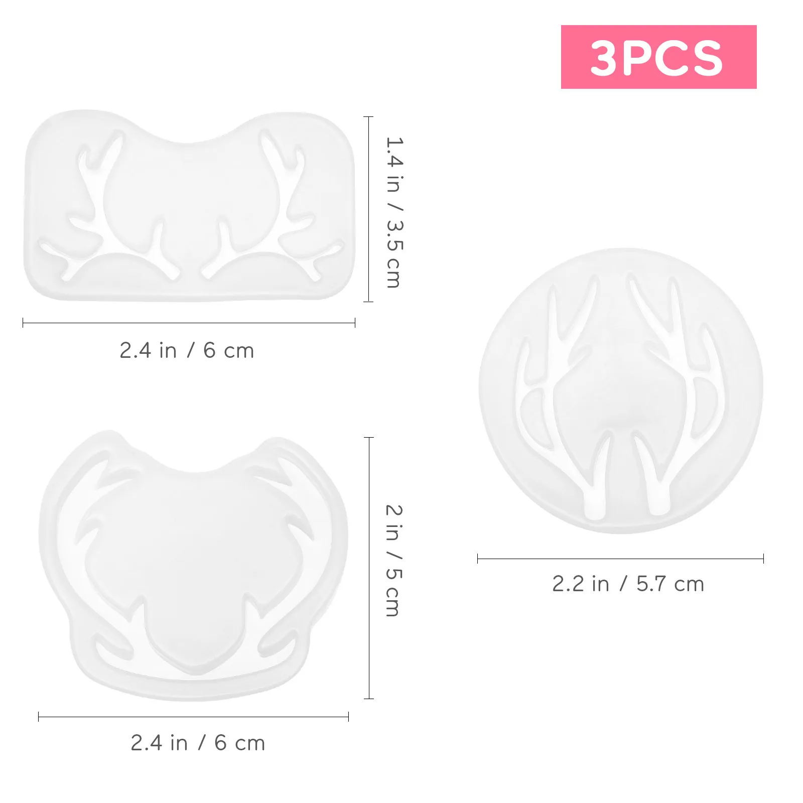 3Pcs Reusable Antler Design Silicone Mold for DIY Epoxy Resin Jewelry Making Pendant Necklace Earring Craft Cake Decorating