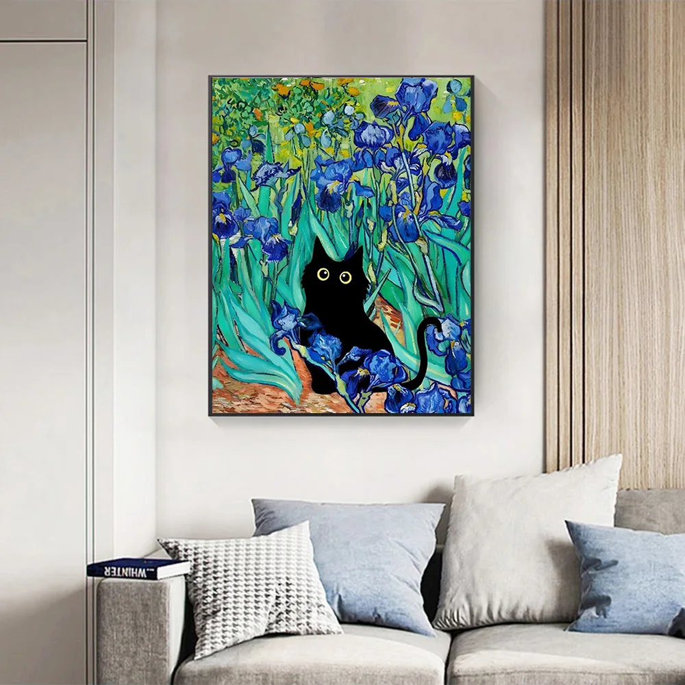 Black Cat famous painting Abstract Van Gogh Monet Impressionist Wall Art Poster Water Lily Canvas Oil Painting Print Home Decor