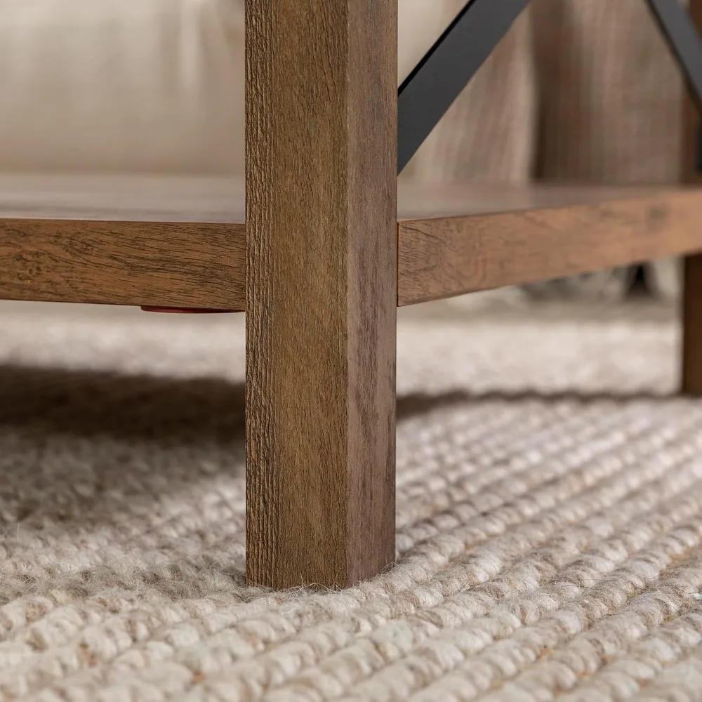 Sedalia Modern Farmhouse Style Metal X-Base Coffee Table, 40, Rustic Oak Finish