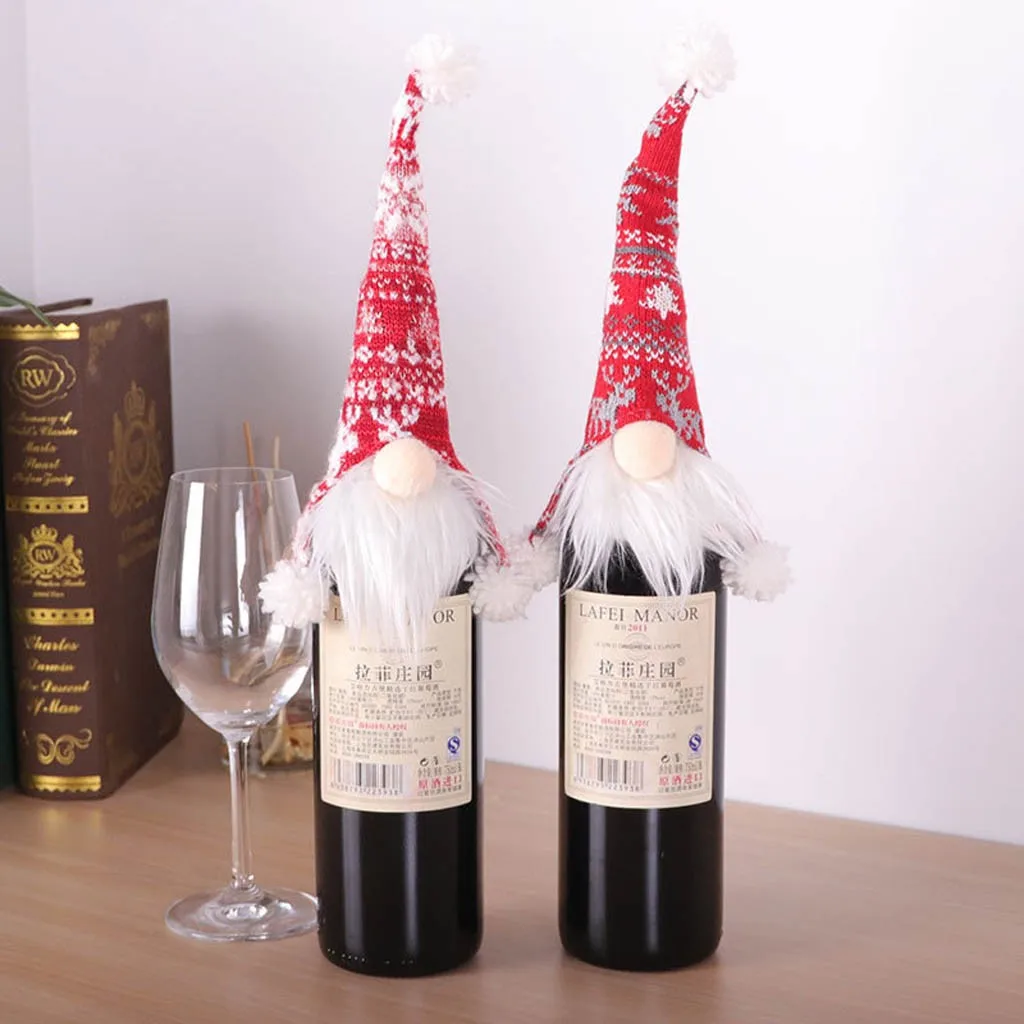 Christmas Gnome Wine Bottle Cover Xmas Hat Faceless Doll Bottle Cap for Santa Claus Holiday Xmas Dinner Table Decor Gift Bag