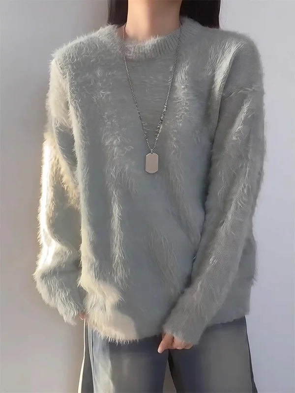 

Мягкий круглый свитер Ne Camere для мужчин, осенне-зимний, с американской вышивкой букв, вязаный, свободного кроя, для ношения под одеждой, топ