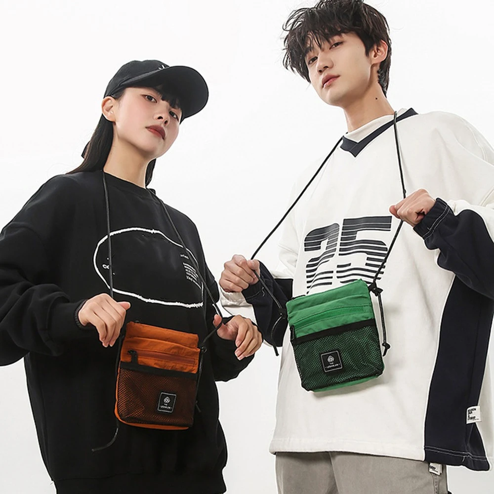 

Fashion Multifunctional Crossbody Phone Pouch Mesh Sports Nylon Shoulder Bag Handbag Street Style Small Square Bag Man