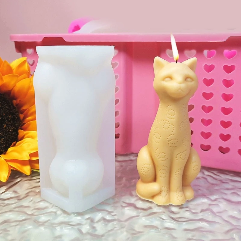 Stampo per ornamento in silicone a forma di gatto 3D adorabile fai-da-te Decorazione per il desktop di casa Stampo per statuetta in gesso con statua di gattino animale fatto a mano