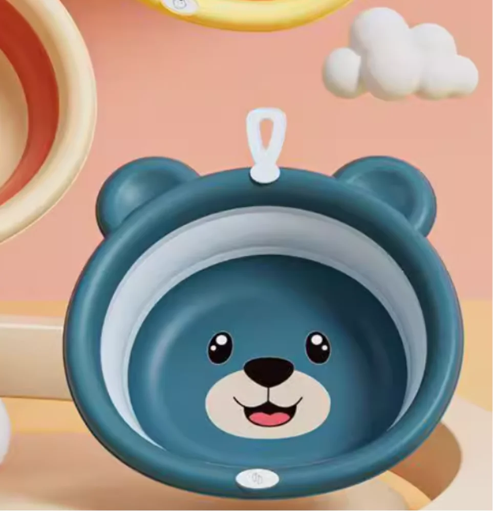 Blue Cute Baby Washbasin Folding Children's Cartoon Bear Baby Washbasin Foot Washing Basin Bath Basin