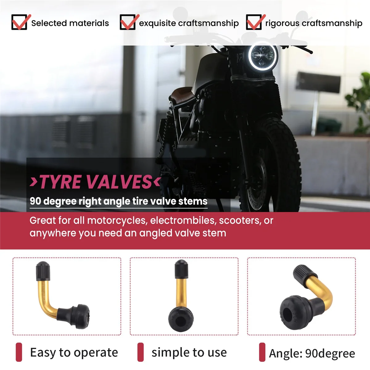 4Pcs Tyre Valves Stem Right Angle Snap-in Rubber 90 Degree Brass for Electric Scooter and M365 Electric Scooter
