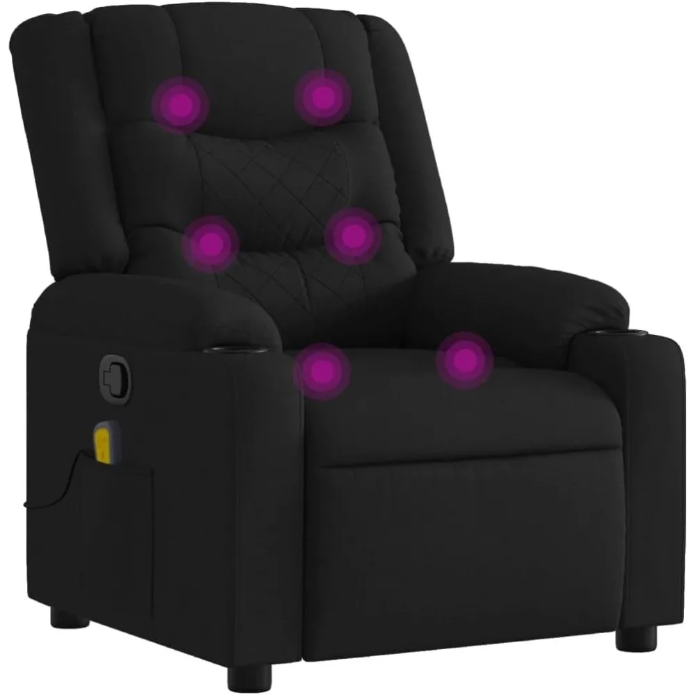 كرسي كرسي تدليك من القماش الأسود vidaXL - مستلق يدوي، تدليك اهتزاز، حامل أكواب للراحة في غرفة المعيشة/الصالة #1