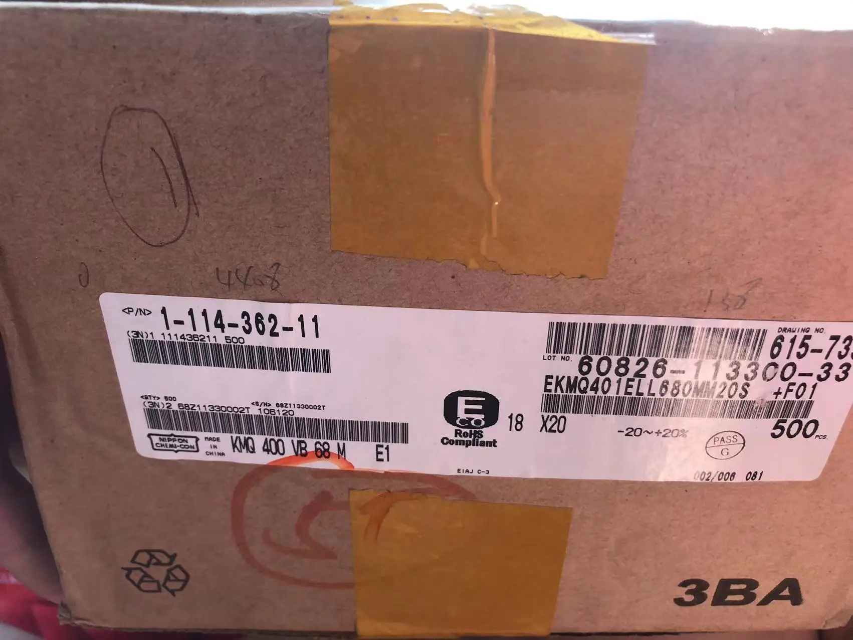 مكثف Snap-in أصلي ، سلسلة NIPPON cc KMQ ، 68 ، من من من من نوع pour ، 18x20 ، جديد ، 10