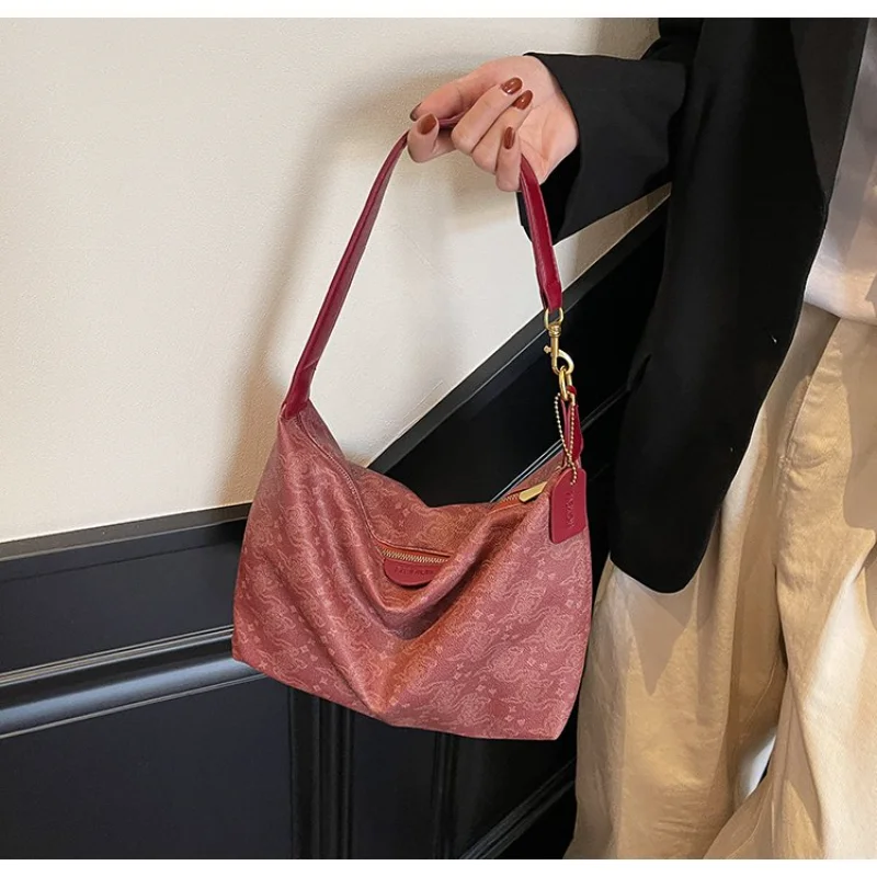 

Women's Red Floral Print Hobo Shoulder Bag with Leather Strap & for Daily Office, Streetwear, Weekend Travel, Shopping & Errands
