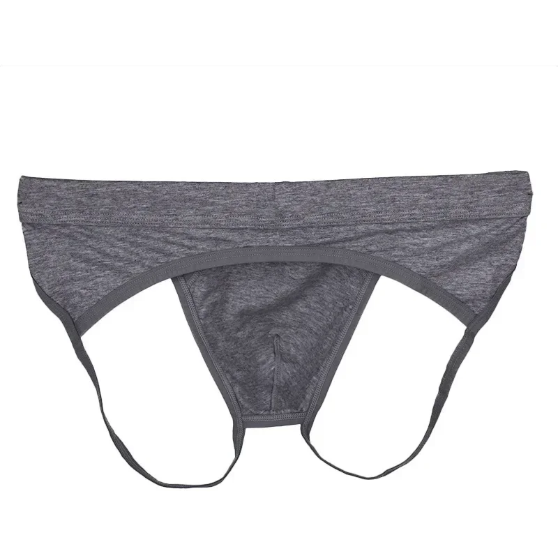 Men's Sexy Double Strap Thong Cotton Jockstrap Gays Erotic Low Rise U Convex Pouch Briefs Open Buttocks Underwear for Daily Wear