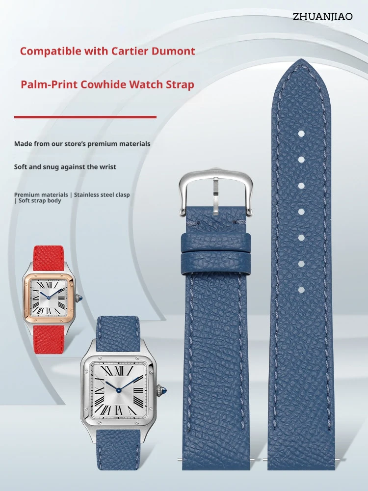New style 15.5 17.5 19MM cowhide leather strap for Cartier Dumont quick release calfskin watchband bracelet steel pin buckle