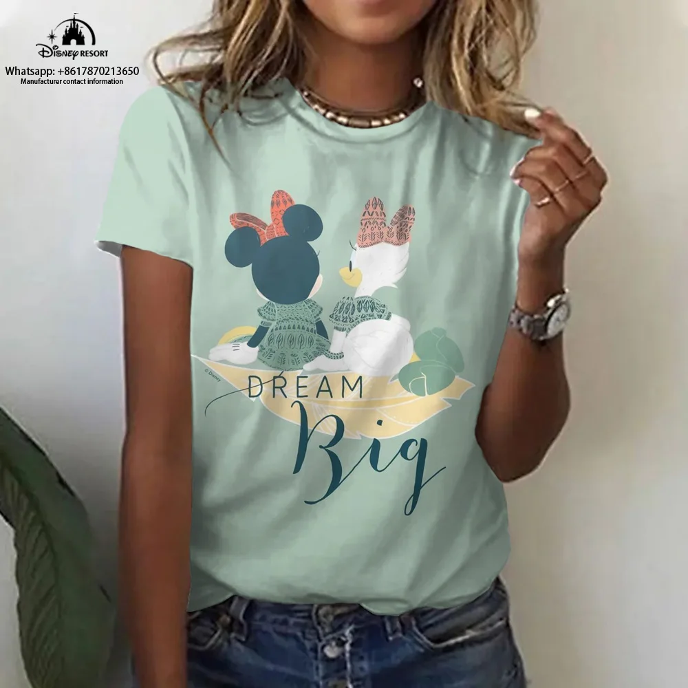 2023 Summer Disney Mickey Minnie Animation New Women\'s Round Neck T-Shirt Fashion Casual Harajuku Children\'s Top Ins Style