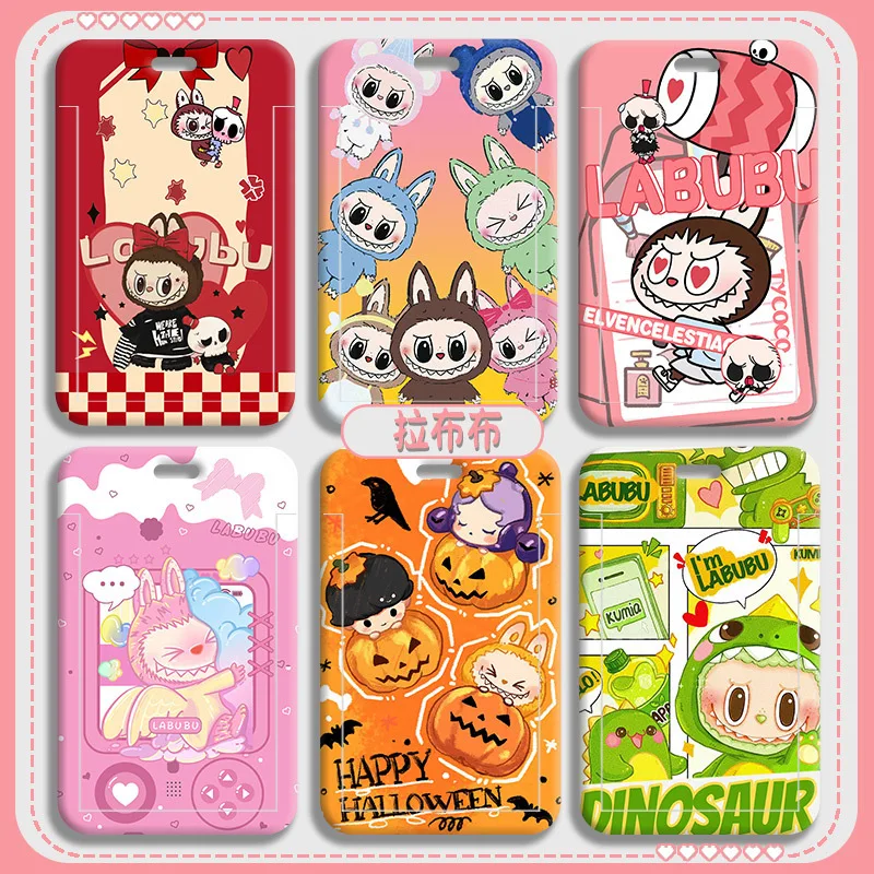 New cartoon cute LABUBU slide work permit factory door card set student access control ID card protective cover key chain