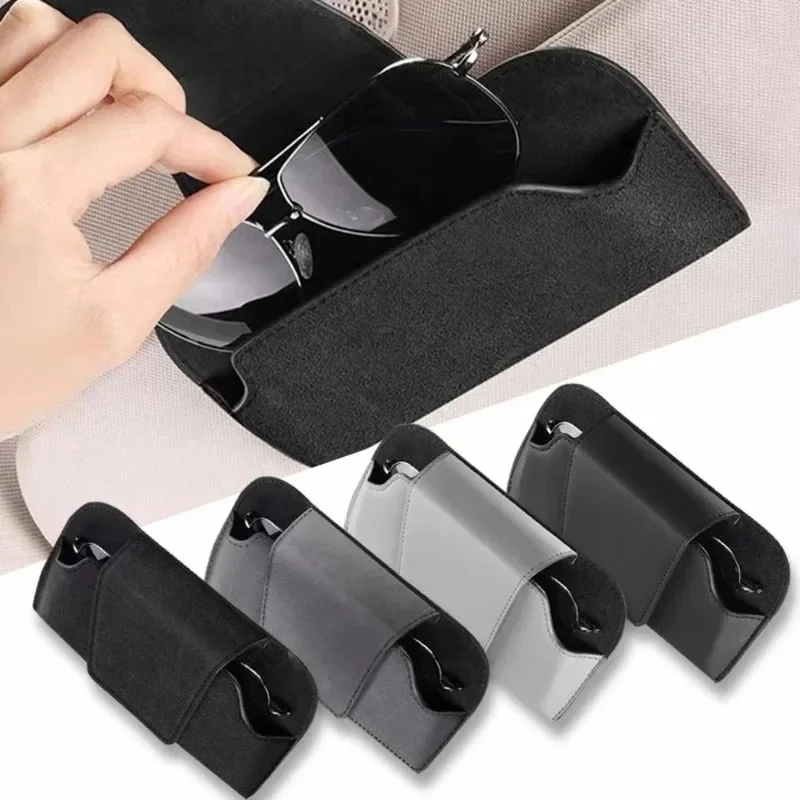 Car Sunglasses Case Suede Leather Sun Visor Clip Protective Holder For Auto Interior Accessories