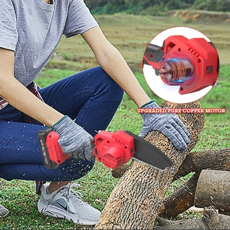 21V 6 Inch Brushless Electric Saw Electric Chain Saw Cordless Mini Chainsaw Handheld Pruning Saw Woodworking Cutting Power Tools