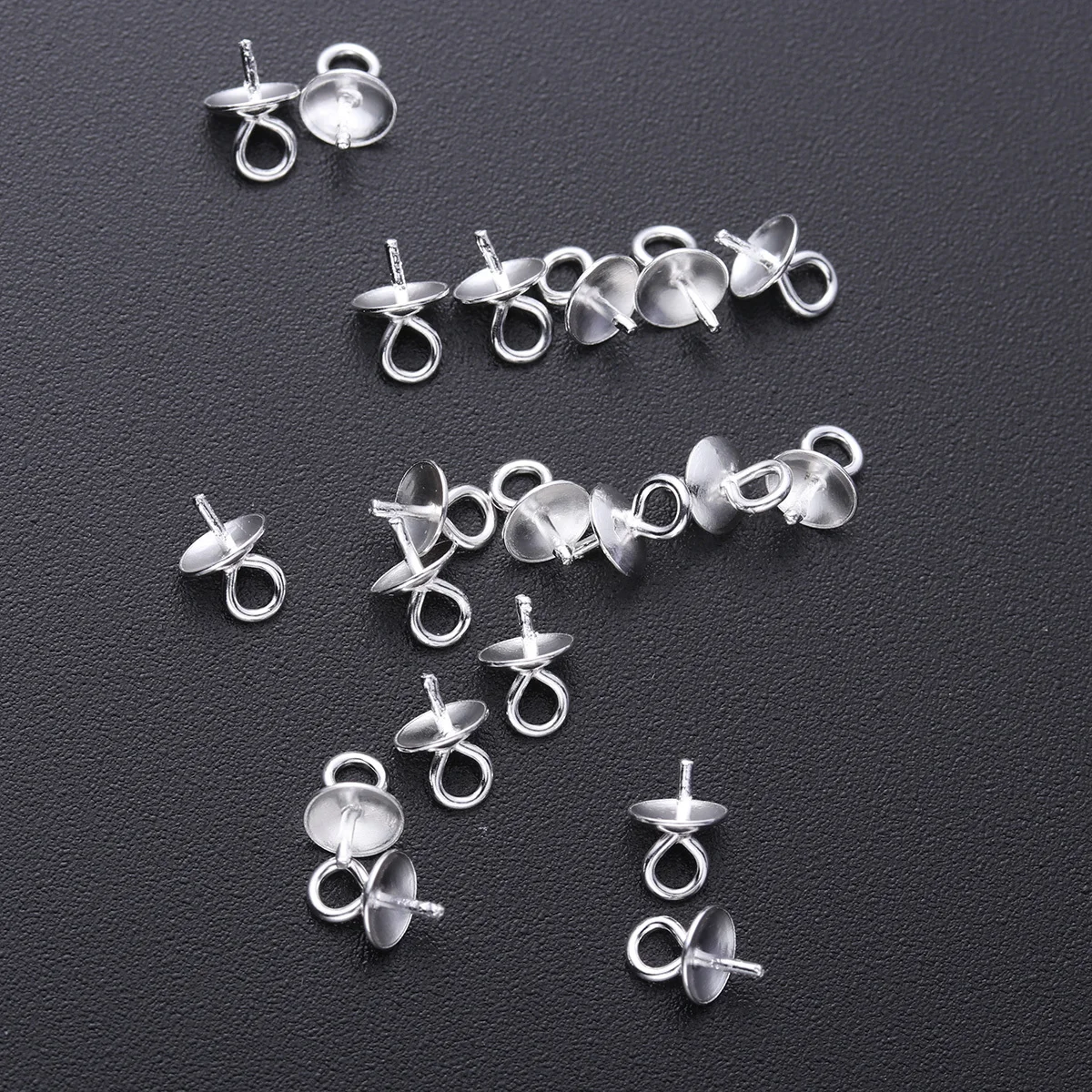 20Pcs 4mm Pearl Cup Pendant Connectors Silver Jewelry Making Findings for Crafting Beautiful Necklace Bracelet Designs