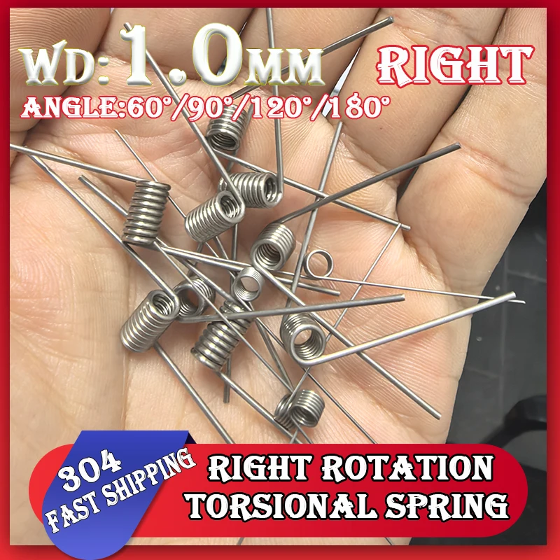 5PCS Wire Diameter 1.0mm Torsion Spring Helicaltorsio Ring 304 Stainless Steel V-Shaped  Spring Angle 60 90 120 180 Degrees